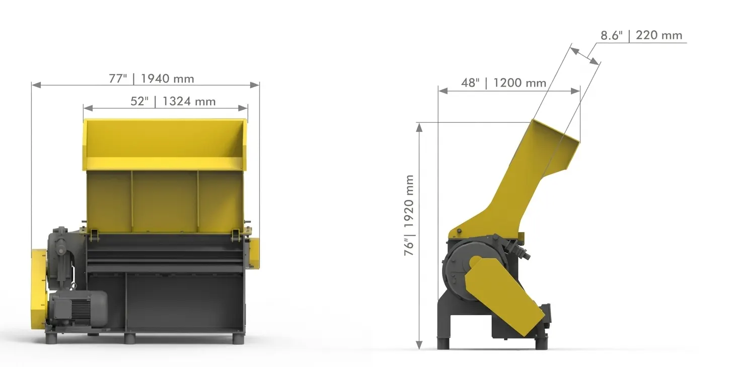 BPXR pallet shredder dimensional drawing