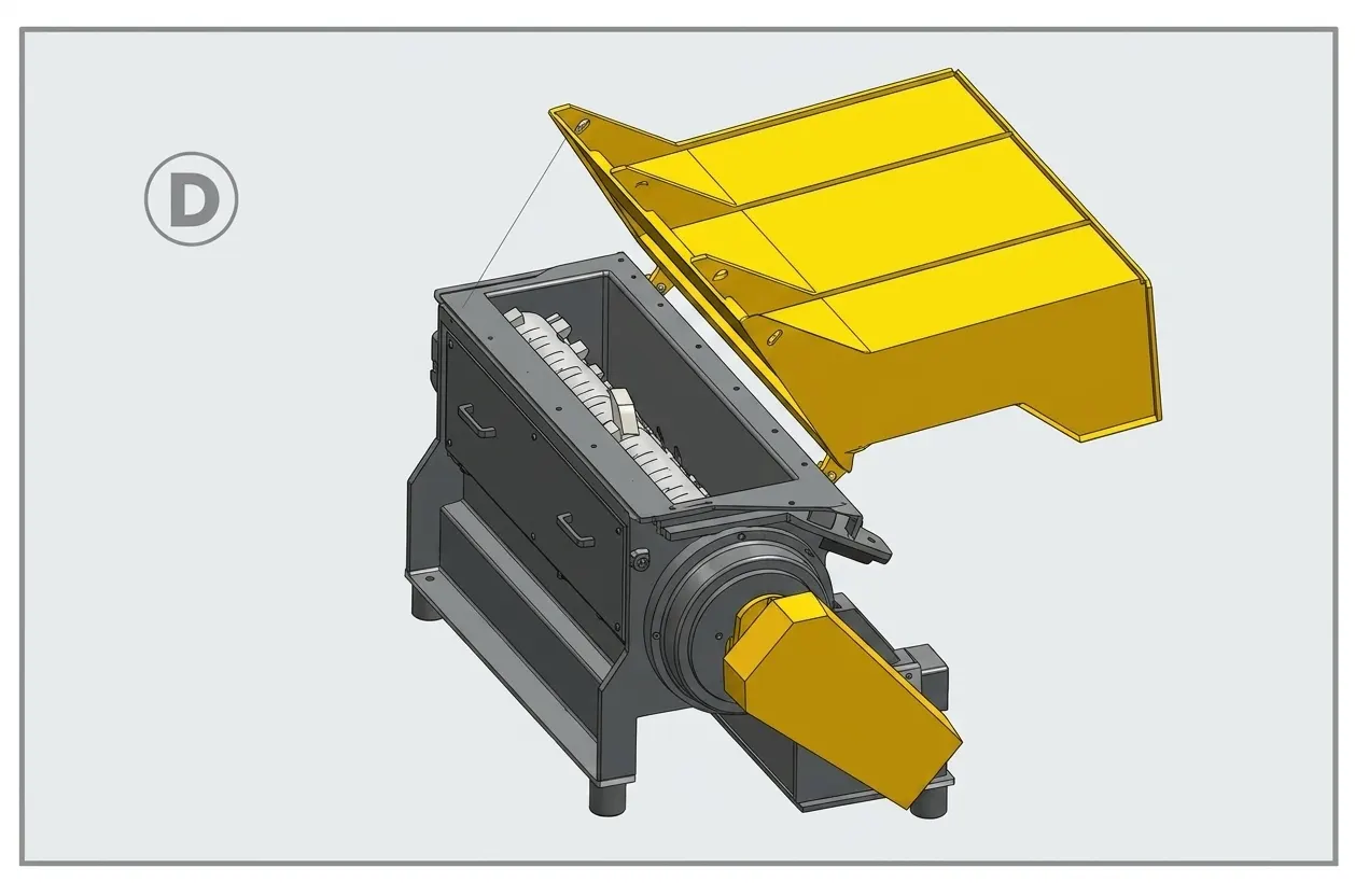 Hopper opening for easy shredder maintenance